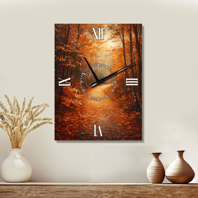 Autumn Woodland Path I - Rustic Metal Wall Clock