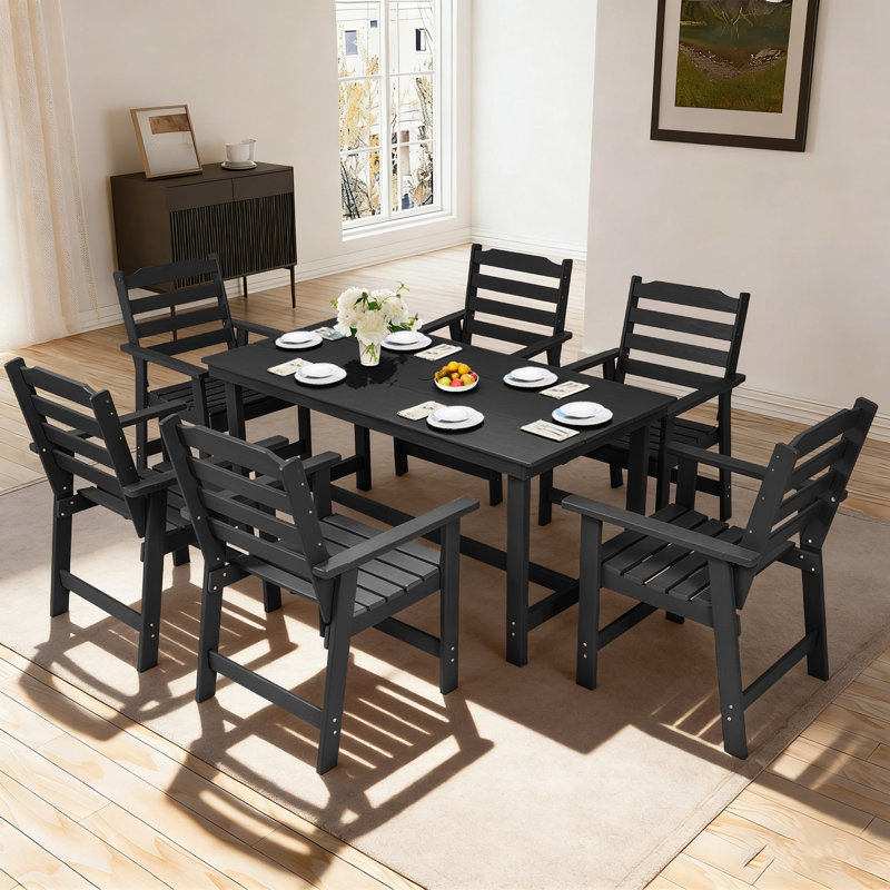 Ensemble repas d'extérieur 7 pièces en PEHD, 6, Noir
