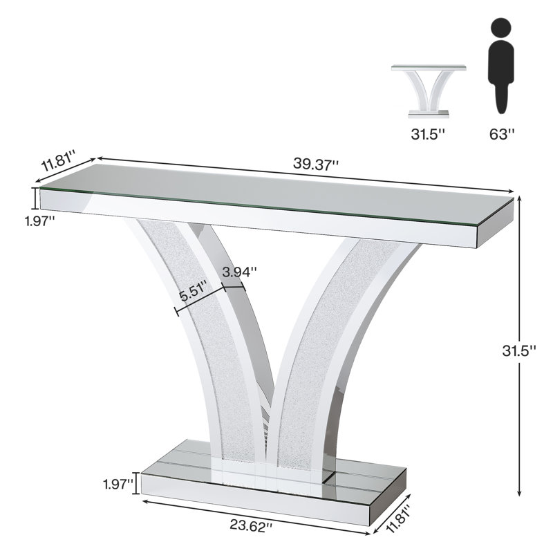 Mirrored Console Table With Crystal Inlay Frames