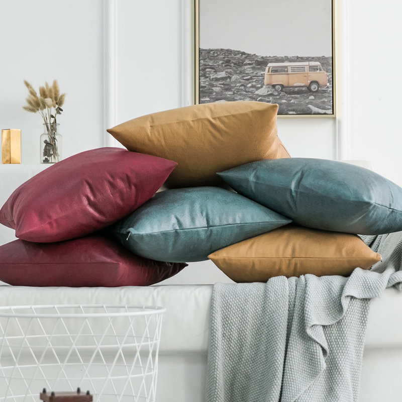 Faux Leather Reversible Throw Pillow, Brown, 14"H x 20"W, Polyester/Polyfill