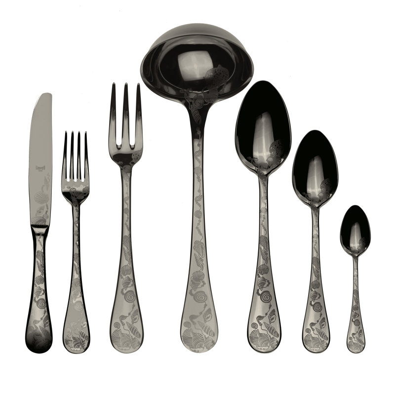 Venere 51 - Piece Stainless Steel Flatware Set - Service for 12, Black Gold