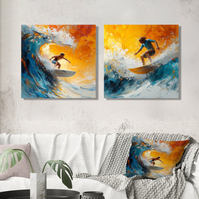 Blue Surfing Competition I - Surfing Wall Art - Modern Wall Art For Living Room 2 Piece