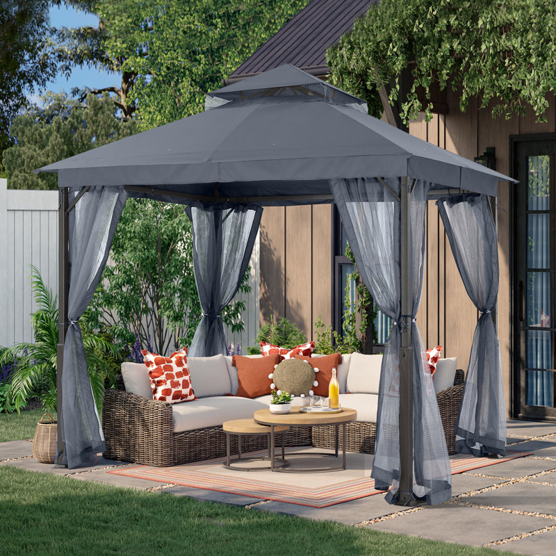 Steel Patio Gazebo The Soft Roof, Gray, 110" H x 108" W x 108" D