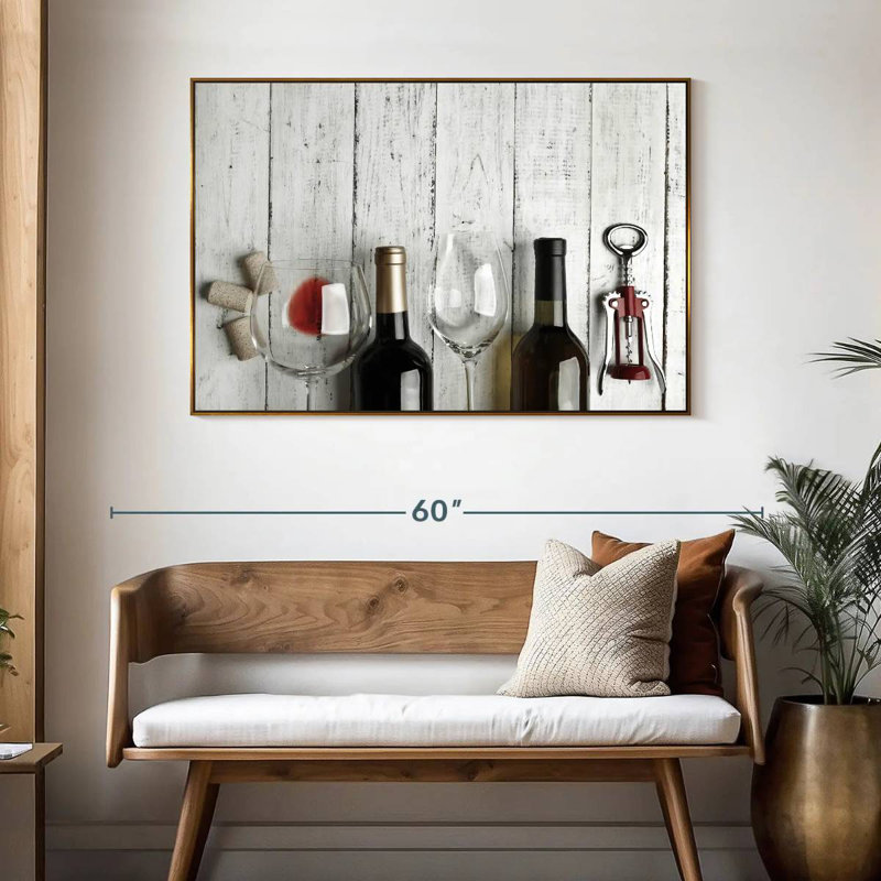 Dégustation de vin, 46 po x 31 po, Cadre flottant doré