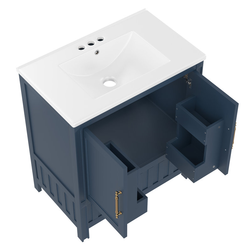 Elegant 30" Bathroom Vanity With Ceramic Sink, Blue