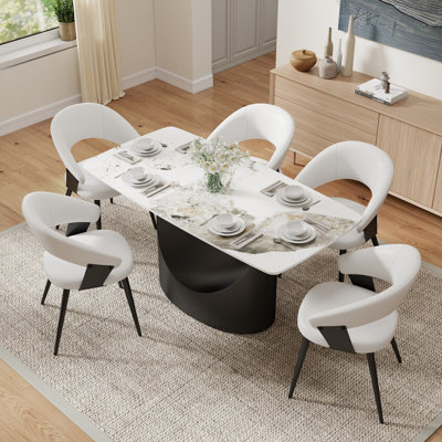 Modern Rectangular Sintered Stone Dining Table with Pedestal Base
