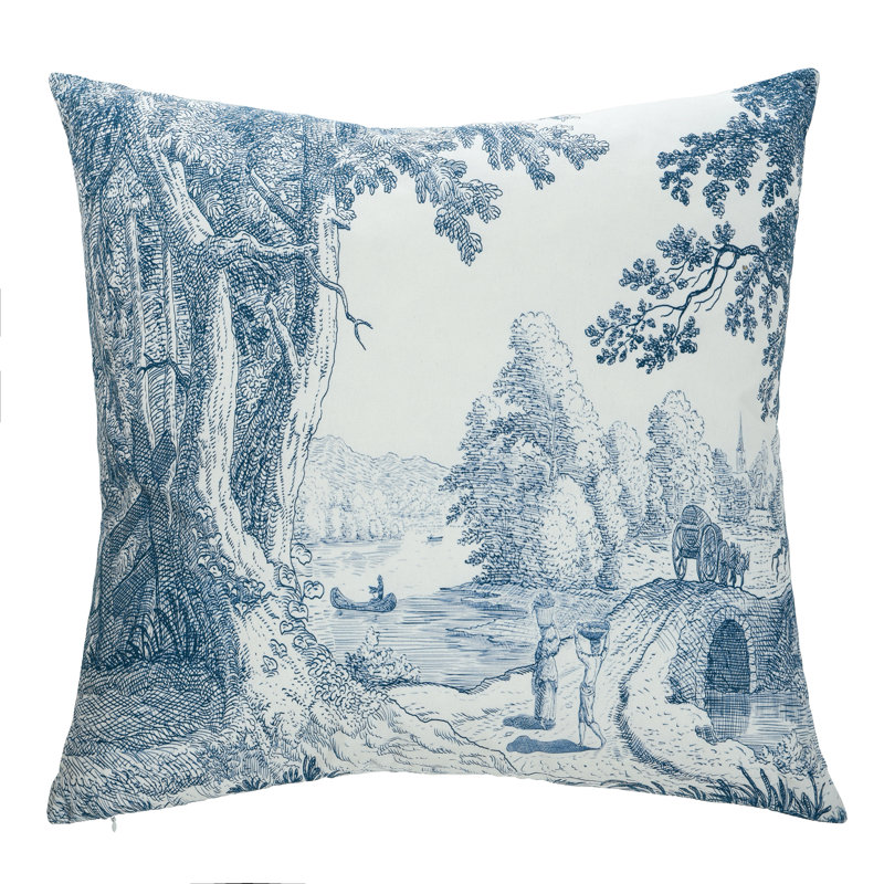 Blue and White Linen Square Throw Pillow