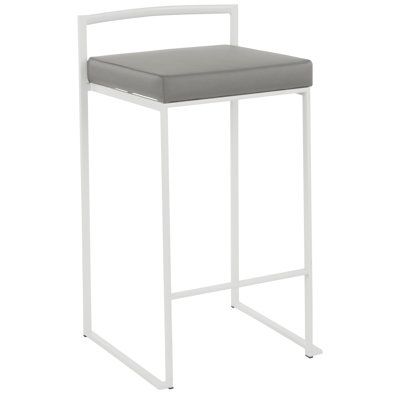26" Contemporary Stackable Counter Stool In White Metal With Grey Faux Leather Cushion By  - Set Of 3