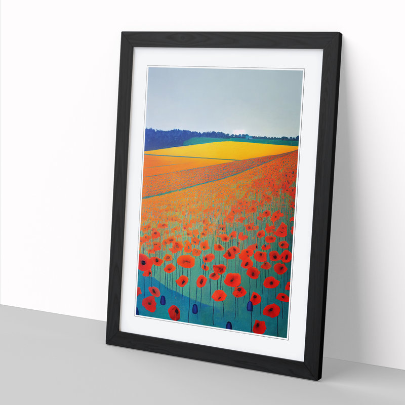 Unique Poppy Flower Field Vol.3 - Picture Frame Print, 64cm H x 46cm W x 2cm D, Walnut