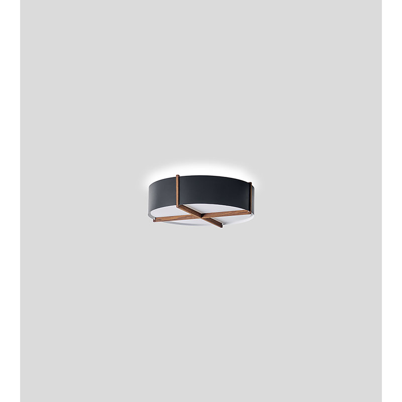 Plura LED Flush Mount, 2700K, 8.38" H x 30" W x 30" D, Walnut/Matte Black with Matte White