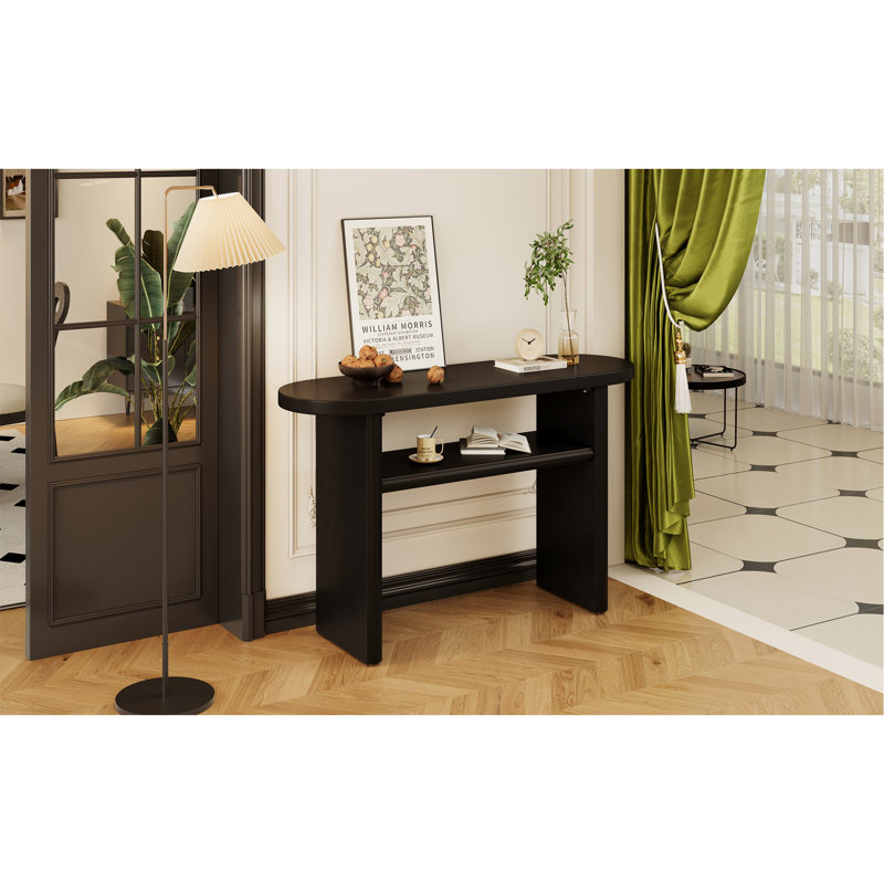 Console Table with Rounded Edges and Sturdy Shelf, Black