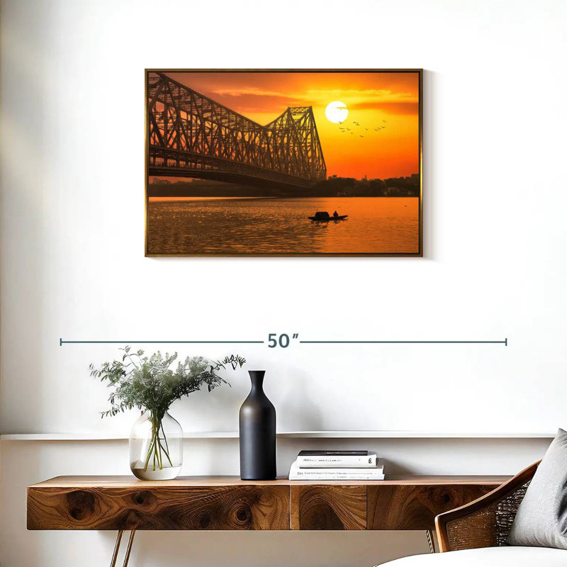 Howrah Bridge, 31" X 21", Floating Frame Gold