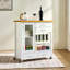Îlot de cuisine avec plateau en bois de noyer, armoire de rangement sur roulettes avec tiroirs, buffet avec barre à serviettes, blanc