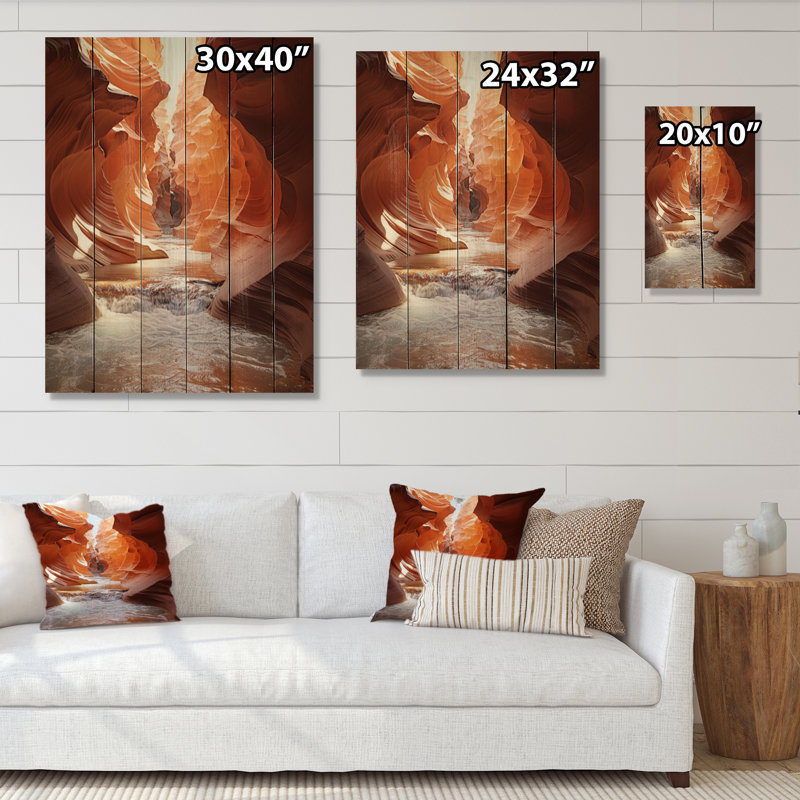 Mirage de canyon beige et orange sur bois, H 40 po x l 30 po x P 0,78 po