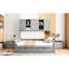 Lit de jour gris avec lit gigogne simple, tablette d'armoire, construction solide en bois pleine grandeur et tablette, construction élégante-420309658