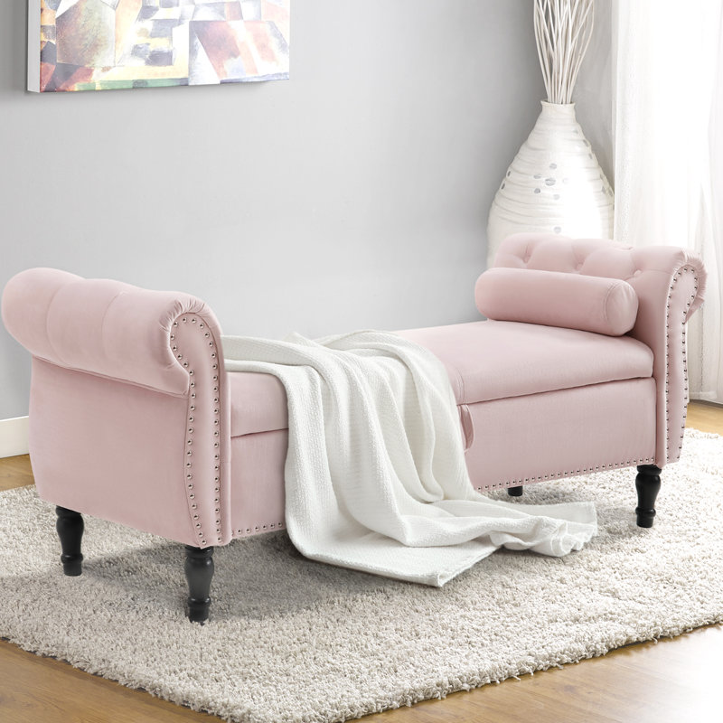 Chaise longue avec accoudoirs capitonnés Dejonnae, Velours rose