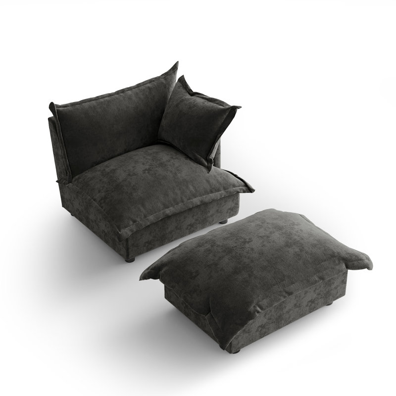 Upholstered Armchair with Footstool, Dark Grey