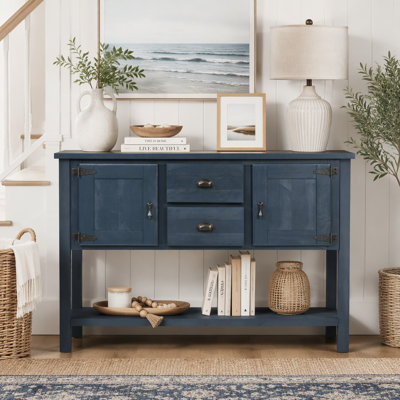 Console 46 po en bois de pin massif, armoire de rangement rétro avec 2 tiroirs, armoires et tablette inférieure, desserte multifonctionnelle pour le salon de la cuisine