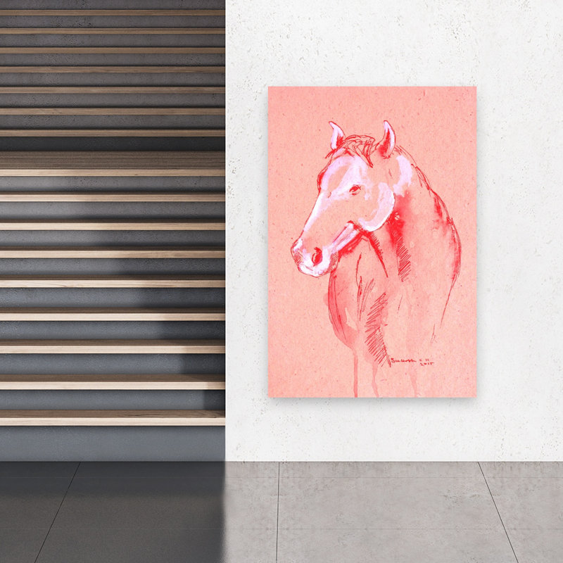 «Red Horse S croquis», art mural élégant et minimaliste moderne, H 60 po x l 40 po