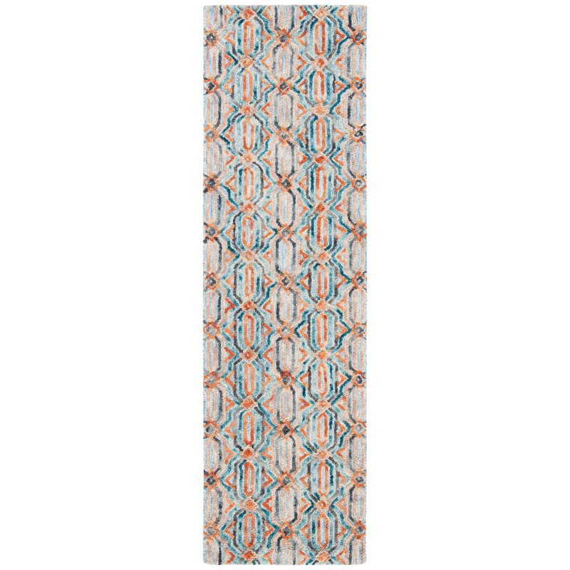 Tapis bleu clair / bleu Rubalcava, Tapis de couloir 2 pi 3 po x 8 pi