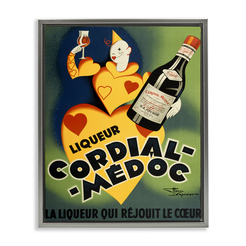 Cadre flottant rétro rétro avec publicité sur le vin, design par Marcus Jules, H 21 po x l 17 po, Cadre flottant gris lustré