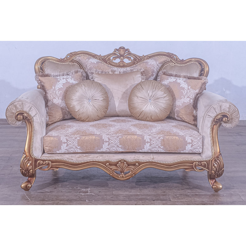 Loveseat, Brown Linen Blend, Gold