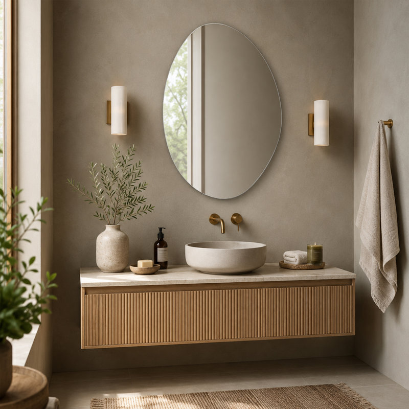 Miroir mural asymétrique sans cadre en verre sans cuivre CUFE Fi pour salle de bain et maison