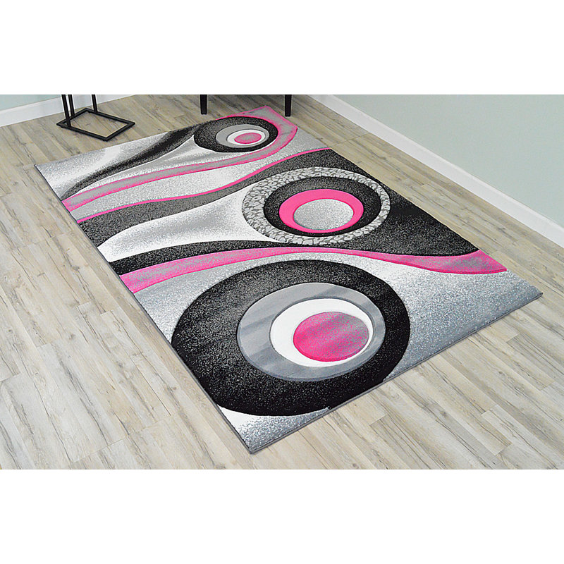 Tapis rose / gris / noir Walter, Tapis de couloir 2 pi 2 po x 7 pi 4 po