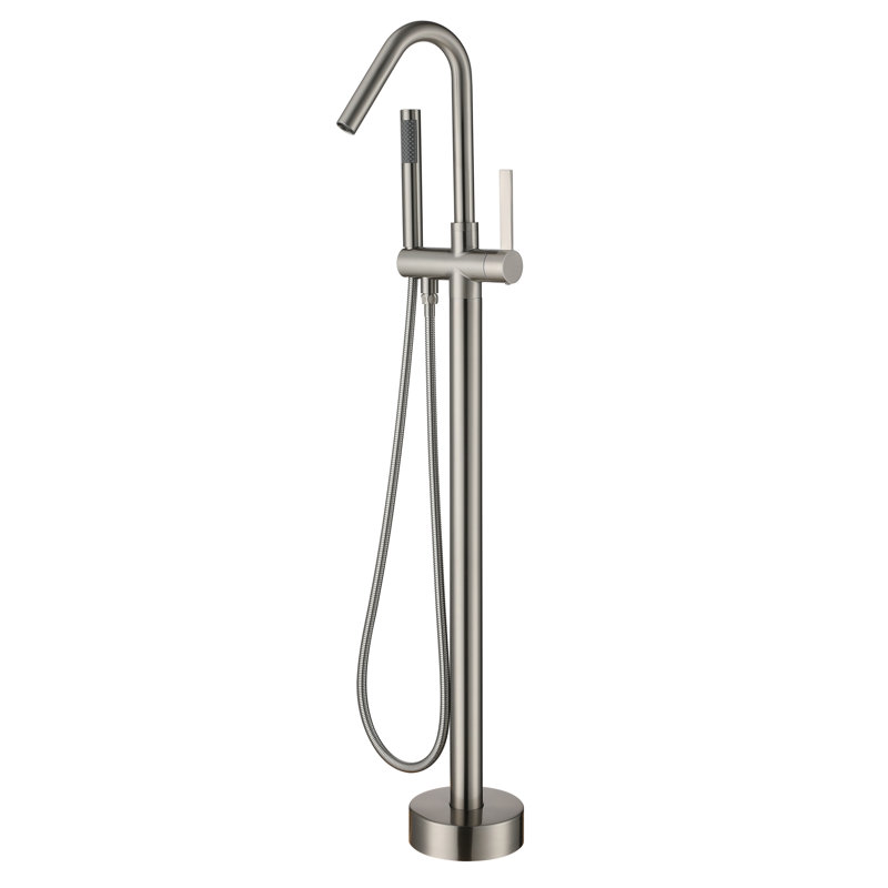Brushed Nickel Freestanding Tub Filler with Hand Shower