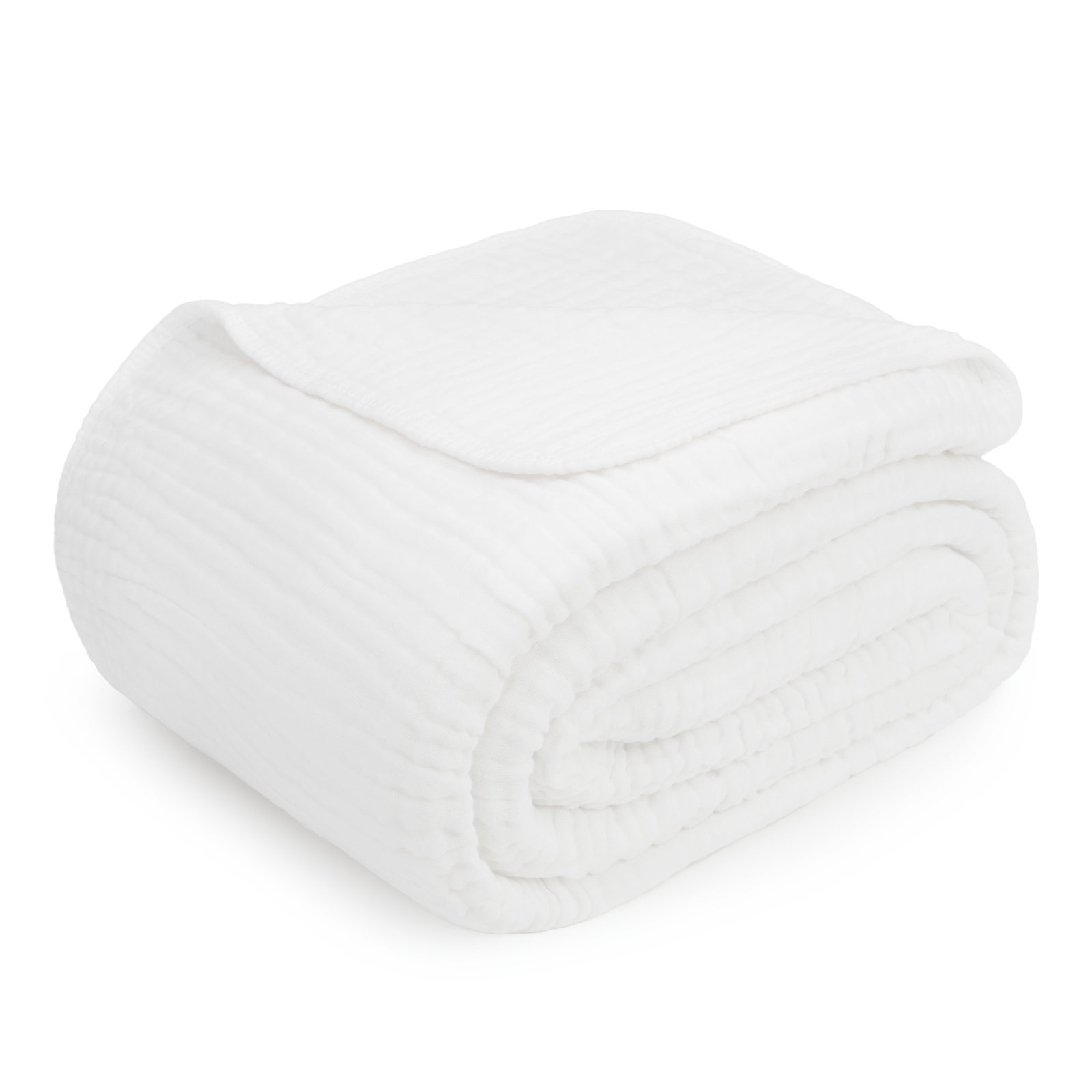 Karlina Cotton Muslin Throw Blanket, White, Queen