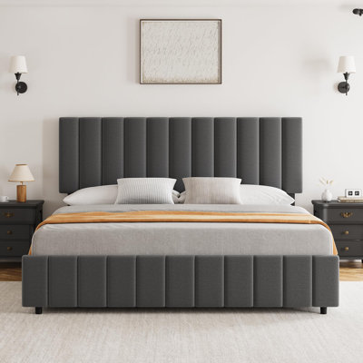 Bed Frame With 4 Storage Drawers And Adjustable Headboard, Upholstered Platform Bed Frame