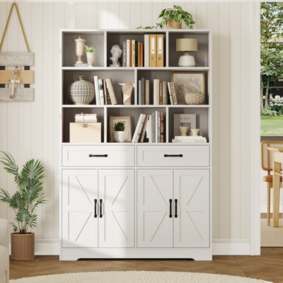 71in Bookcase,  6-Tier Large Wooden Kids Bookshelf with 2 Drawers, 4 Doors