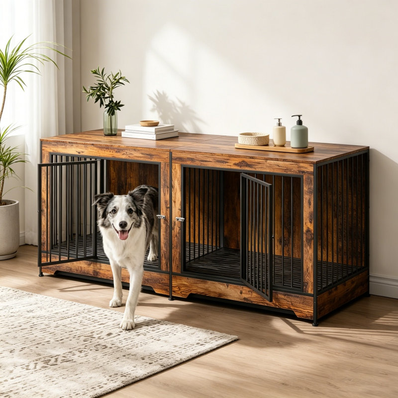 Features  Details   Versatile Use: This dog crate furniture for 2 dogs provides a secure h ...