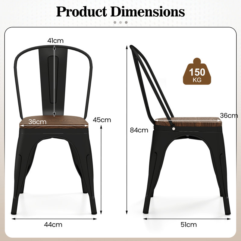 Metal Dining Chairs Set Of 4 Stackable Kitchen Side Chairs, Black