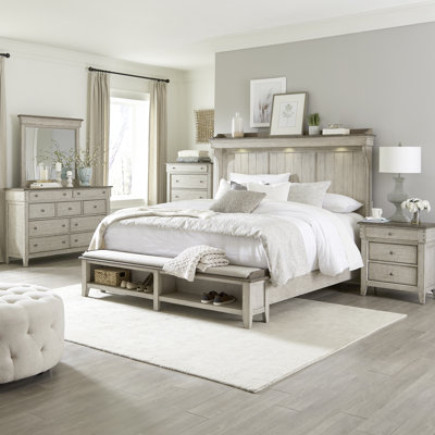 Lit de rangement, commode et miroir, commode et table de chevet Cathleen