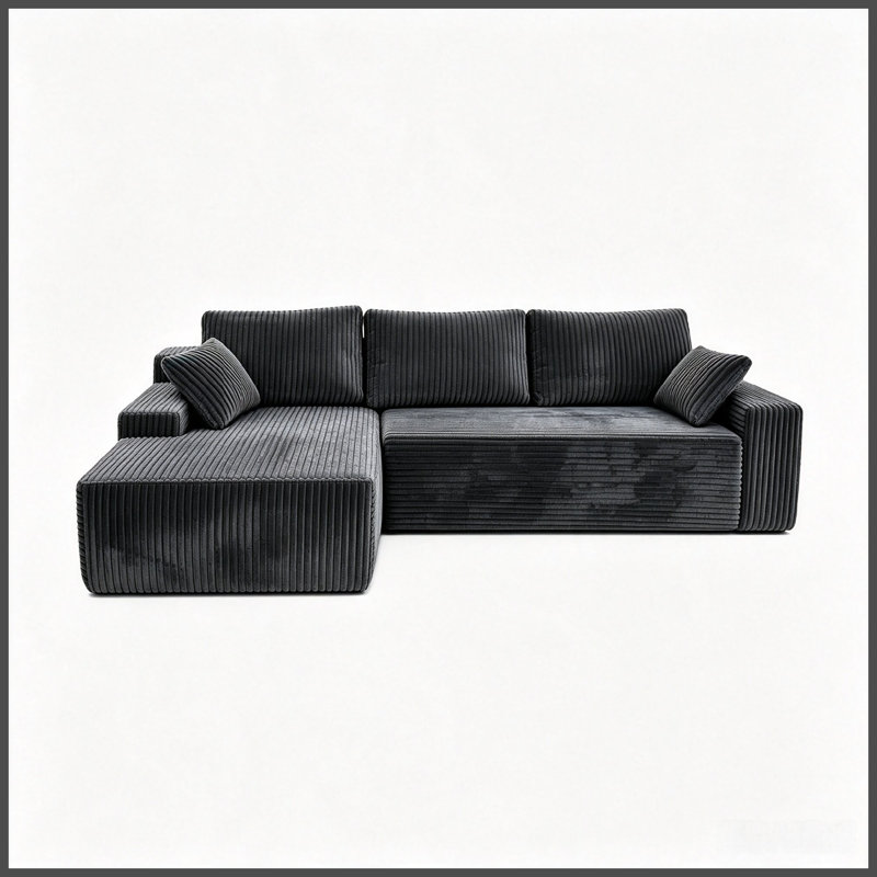 Nouveau canapé modulaire moderne sans ossature de 244 cm (96 po) avec canapé d'angle en L, aucun assemblage requis, tissu en velours côtelé, gris, côté gauche