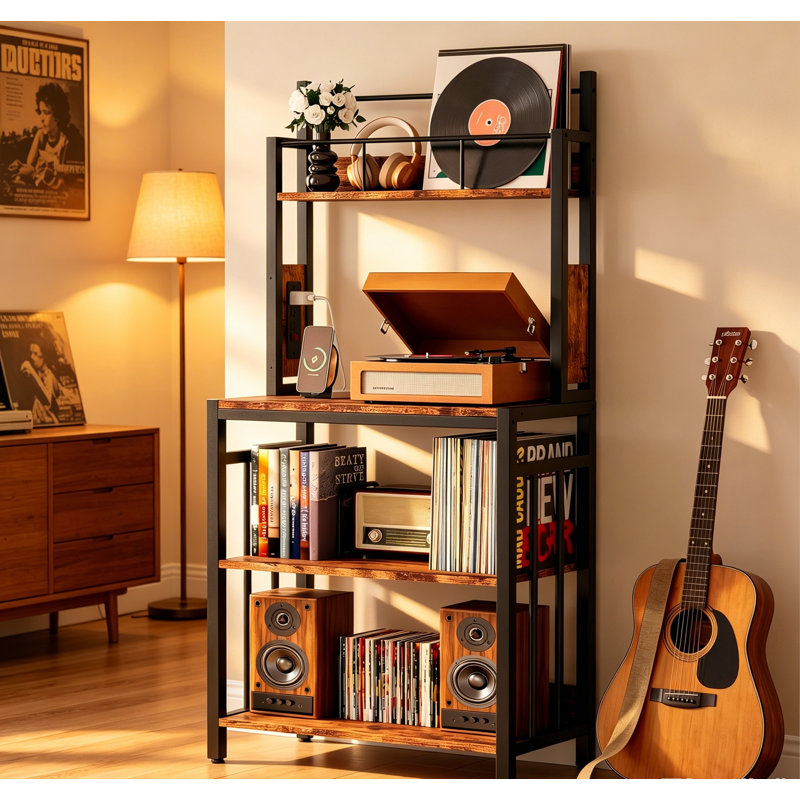 Support pour tourne-disque à 2 niveaux avec chargement, peut contenir 300 vinyles