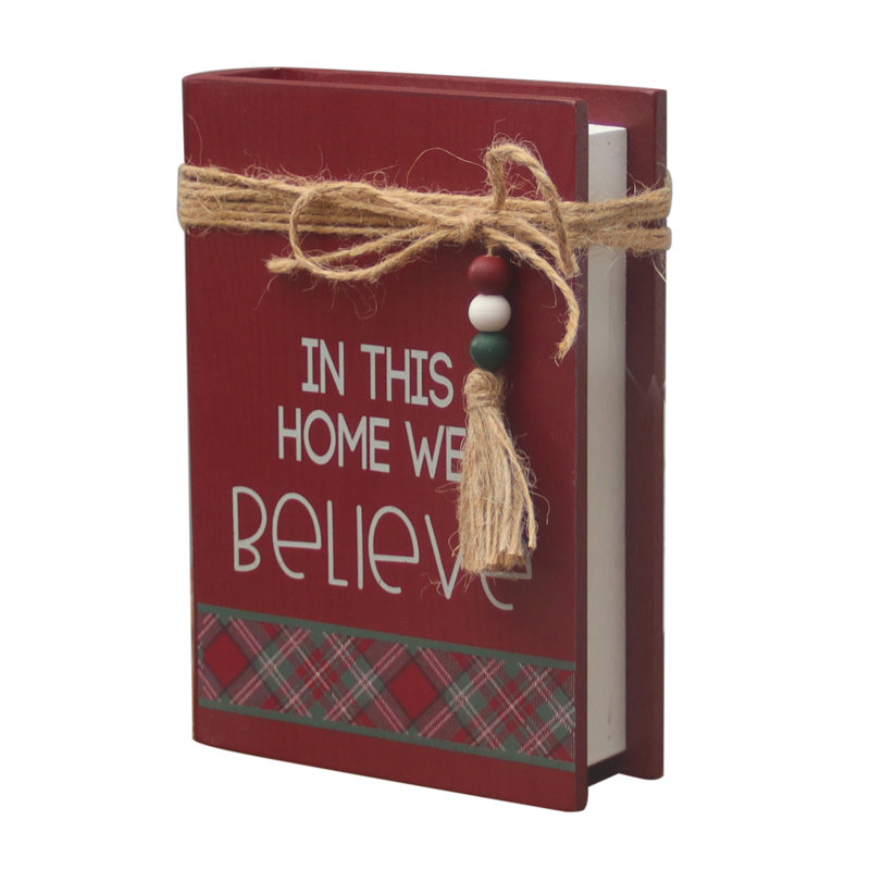 In This Home, We Believe, livre décoratif en faux bois