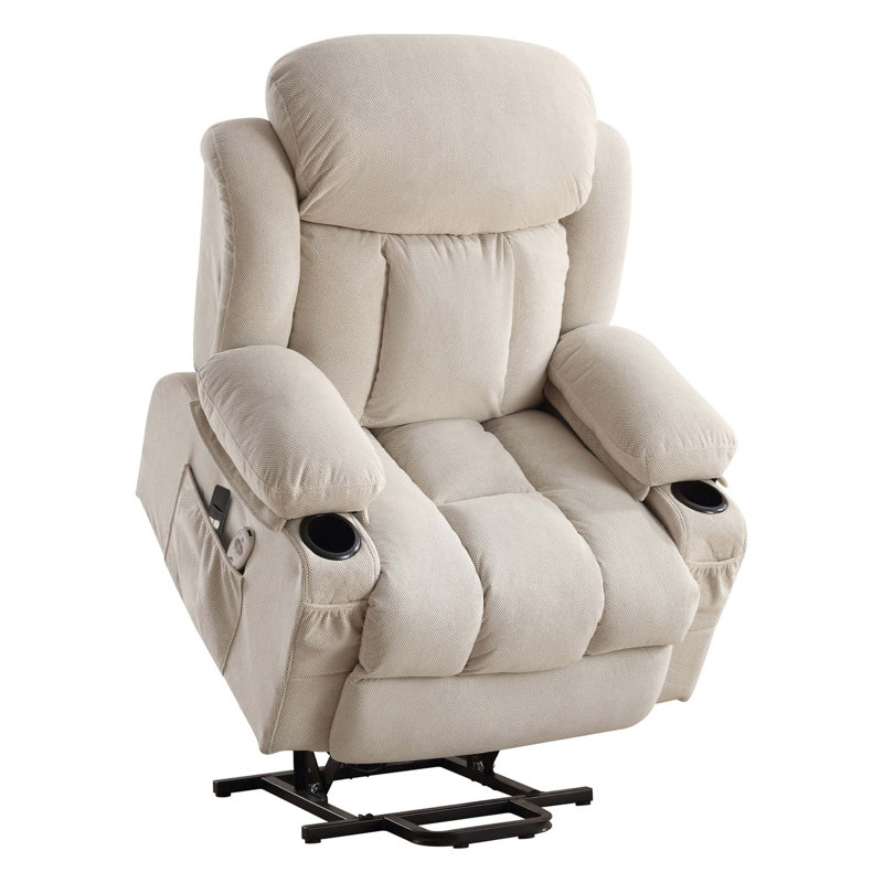 Fauteuil inclinable Power Lift avec chauffage, massage, port USB, poches latérales et télécommande pour une mobilité et une détente accrues.