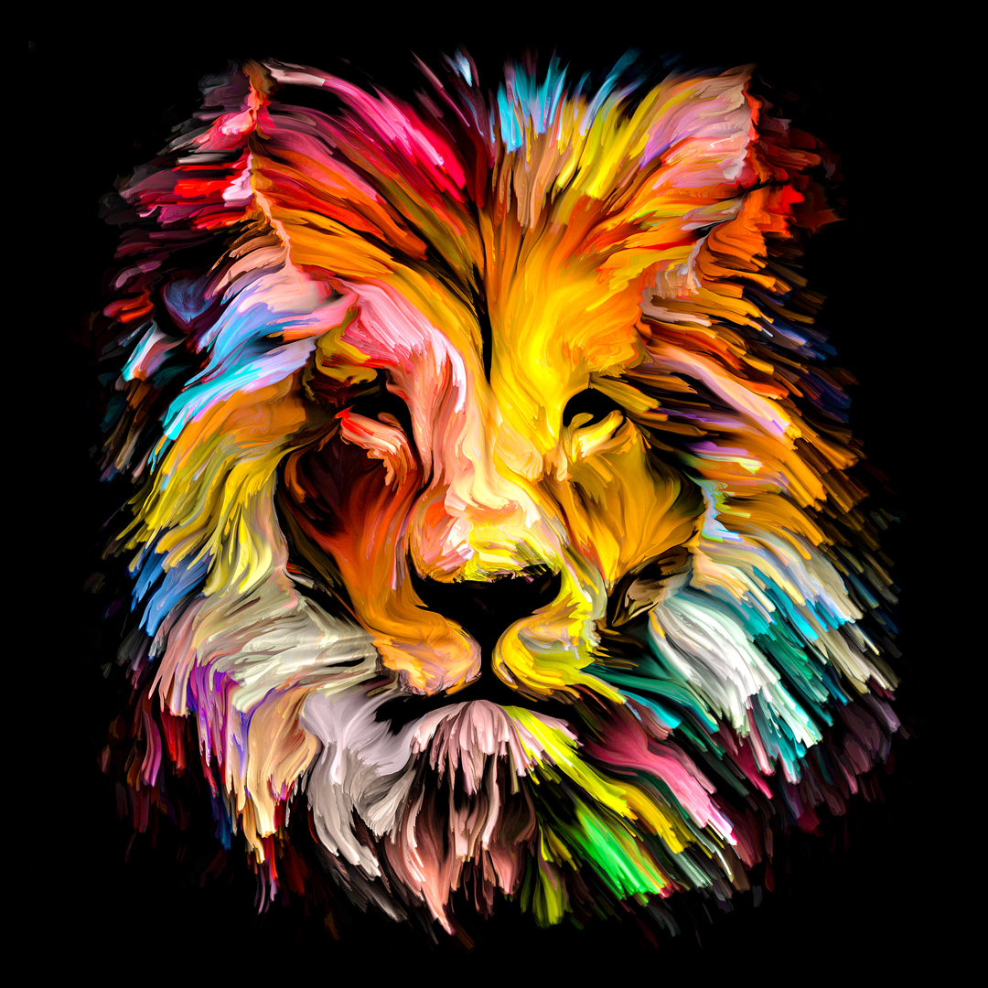 Colourful Lion Head GLA2366 – Rahmenloser Grafikdruck auf Glas