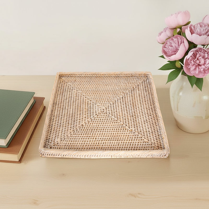 Landers Rattan Tray, White Wash