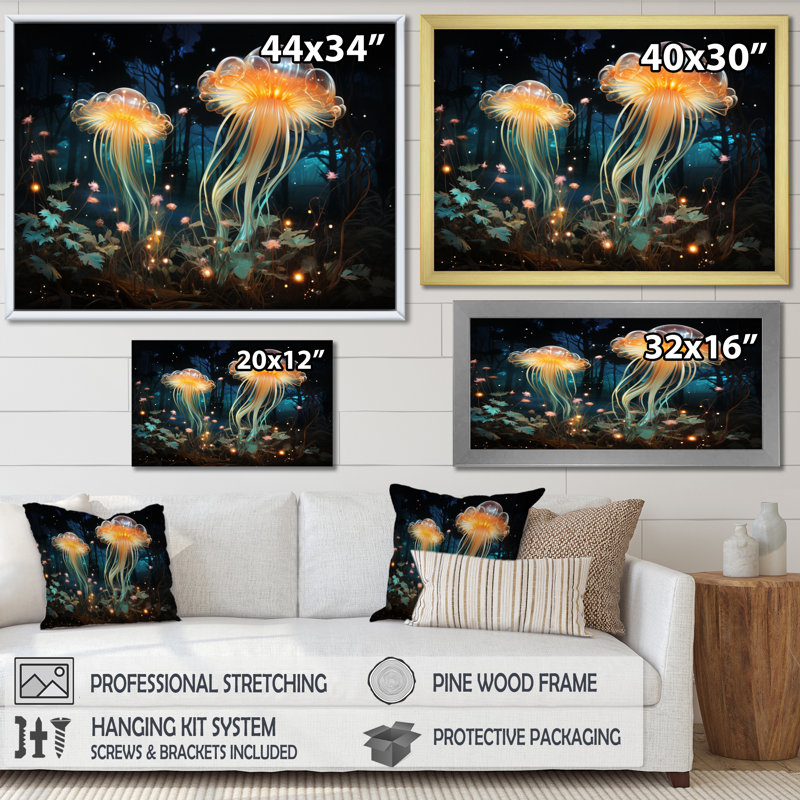 «Jellyfish Luminescent Beauty III», reproduction sur toile, H 24 po x l 32 po, Cadre flottant doré