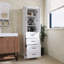 Meuble-lavabo autoportant avec 2 portes à charnières, 3 tiroirs, tablettes réglables, poignées en fer noir, stratifié PB durable et panneau de fibres à densité moyenne