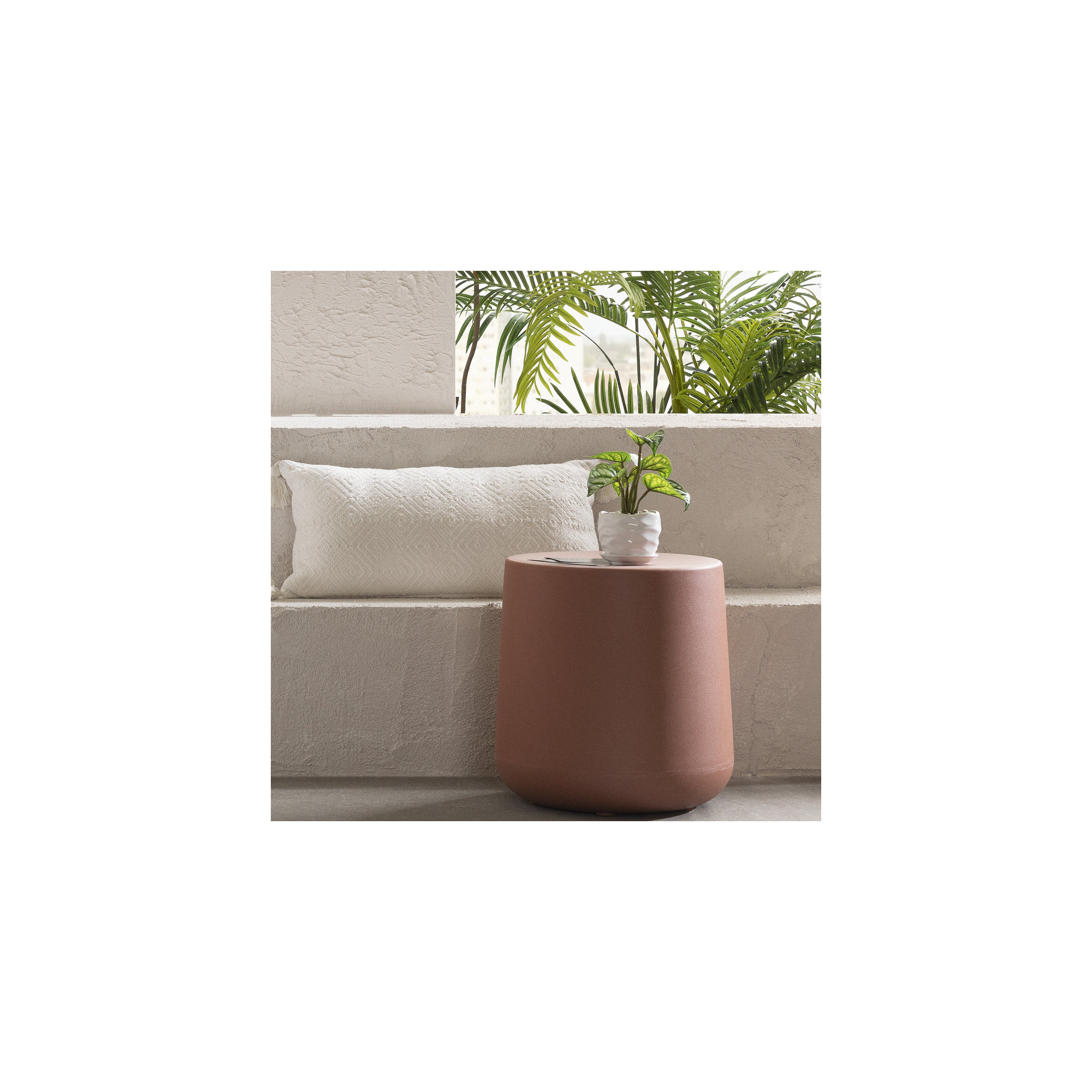 Dalya 15.75'' Plastic / Acrylic Outdoor Side Table, Burnt Orange