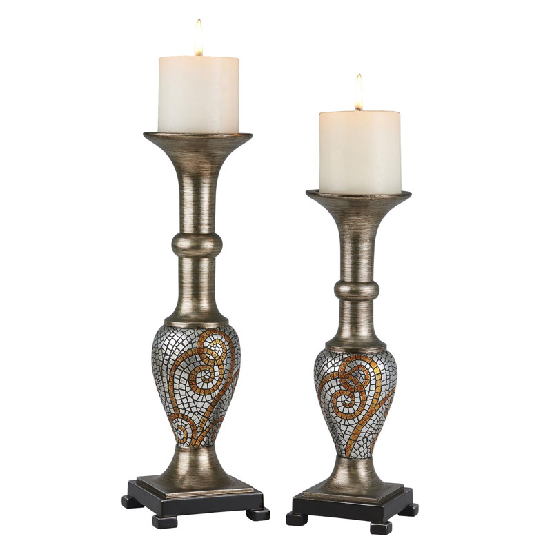Dorella 14'' H Resin Tabletop Candlestick with Candle Included