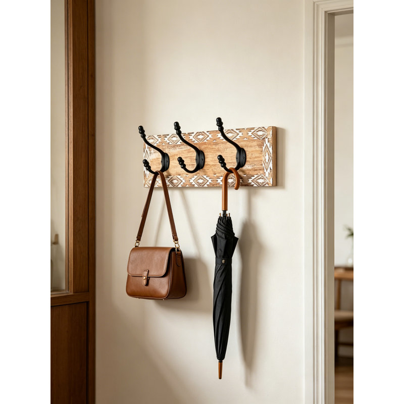 Portemanteau mural en bois Boho Aztec