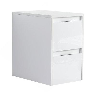 Armoire de salle de bain 12 po, 2 tiroirs à fermeture en douceur, montage flottant, blanc brillant (emballage KD)