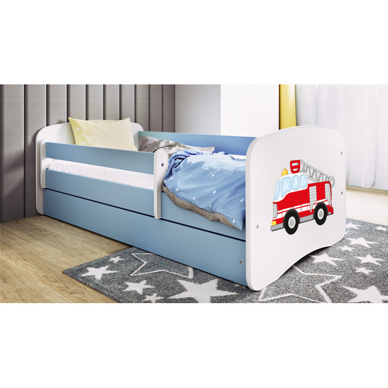 Cicero Drawer Convertible Bed and Mattress, European Toddler (80 x 160 cm), Blue/​White