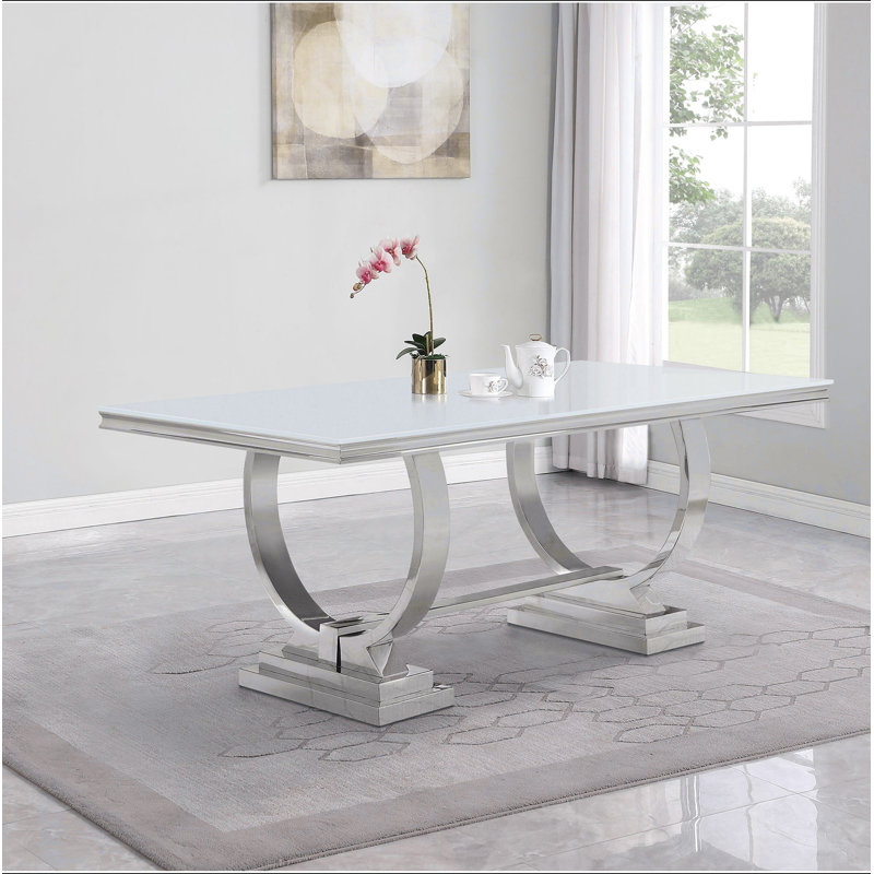 Table de salle à manger Mercy, Blanc / argenté