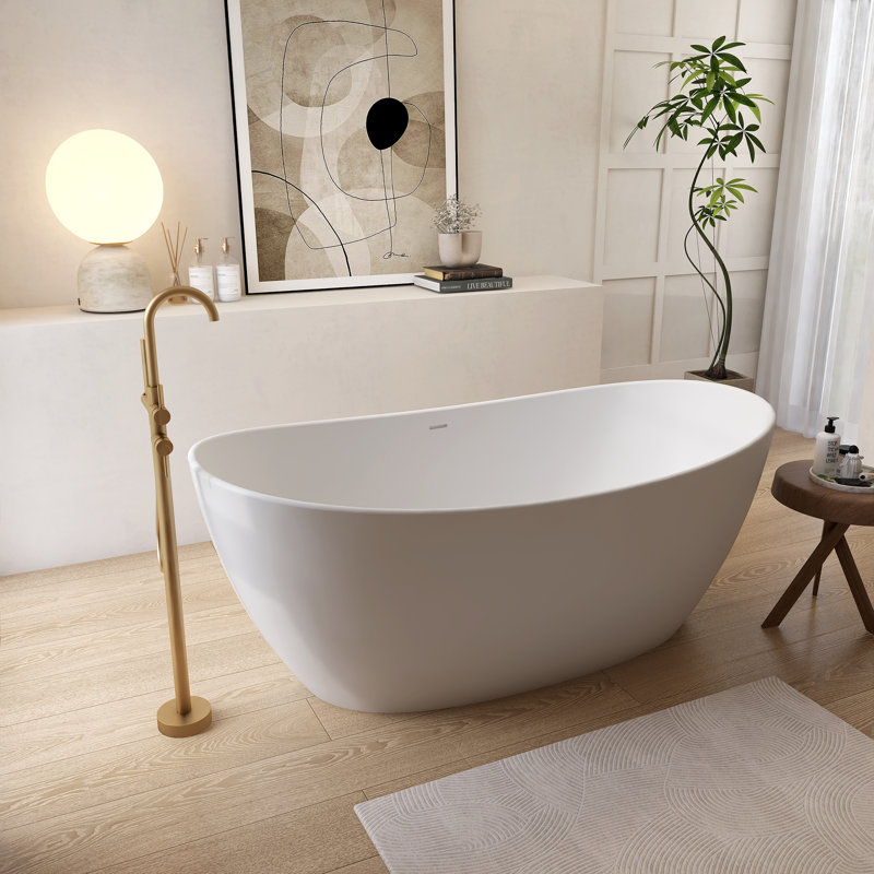 Baignoire de trempage autoportante 64,96 po, Blanc